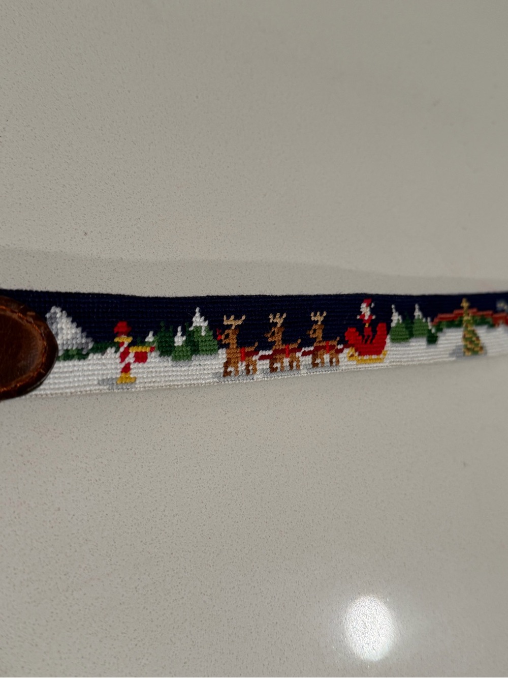 Smathers & Branson Kids Large Christmas Holiday Needlepoint Belt Santa Reindeer